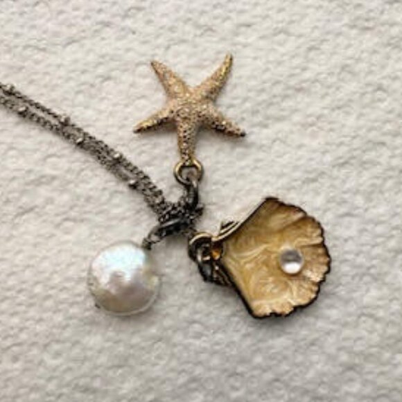 Brighton Nautical Charm Necklace Starfish Seashell Pearl Pendant Silver Tone - Picture 4 of 6